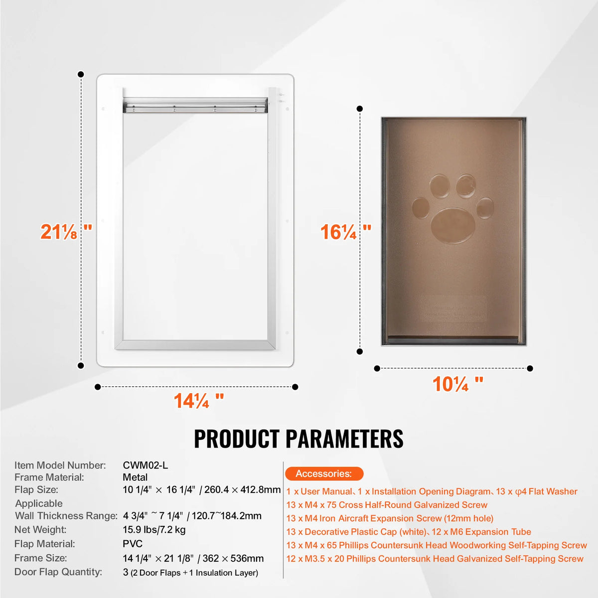 Pet Door, 14.25 X 21.1?Metal?Frame with Lock And?3-Flap System, Weatherproof Doggy Door, Easy to Install in Interior?Or Exterior Walls, Pet Door Suitable for Cat Doggie Kitties (White-Large)