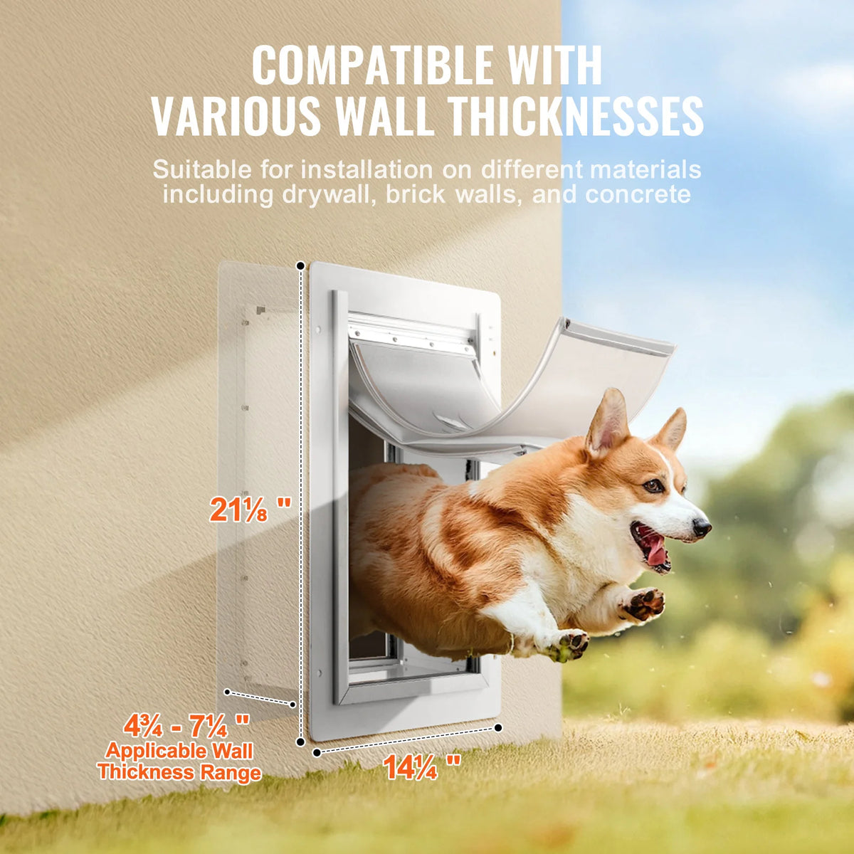 Pet Door, 14.25 X 21.1?Metal?Frame with Lock And?3-Flap System, Weatherproof Doggy Door, Easy to Install in Interior?Or Exterior Walls, Pet Door Suitable for Cat Doggie Kitties (White-Large)