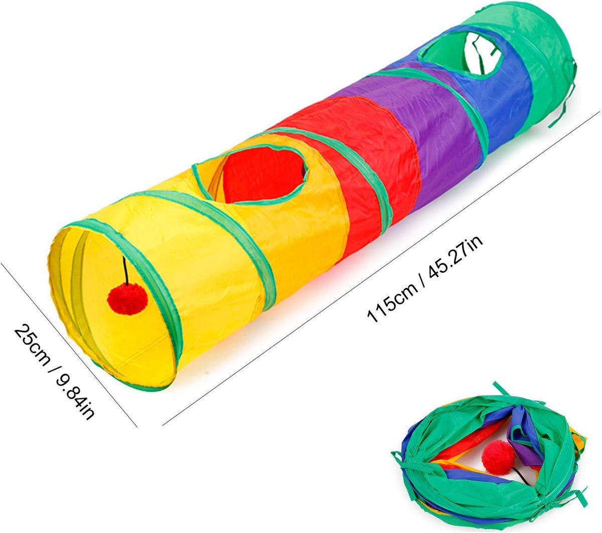 32-Piece Interactive Cat Toy Set with Foldable Rainbow Tunnel, Feather Teaser Wand, Fluffy Mouse, Crinkle Balls, and Bell for Cats and Kittens