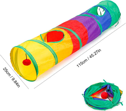 32-Piece Interactive Cat Toy Set with Foldable Rainbow Tunnel, Feather Teaser Wand, Fluffy Mouse, Crinkle Balls, and Bell for Cats and Kittens