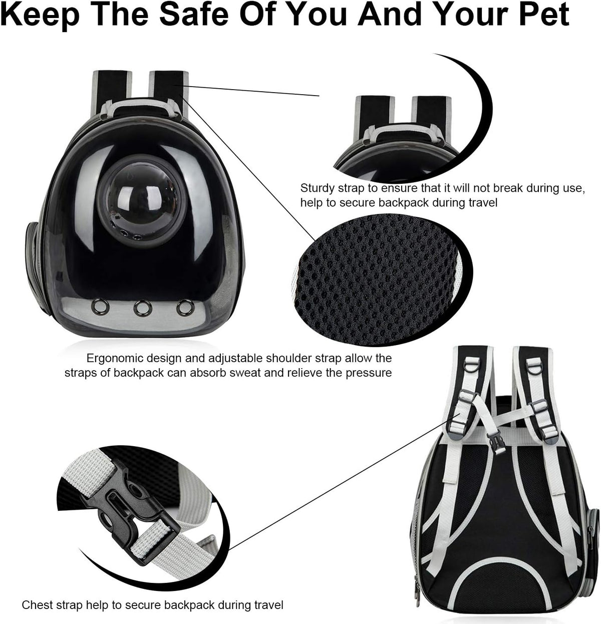 Black Pet Carrier Backpack for Cats & Small Dogs