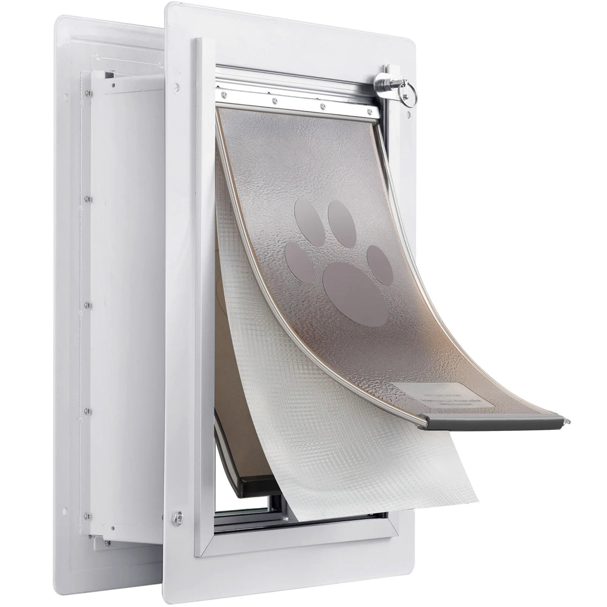 Pet Door, 14.25 X 21.1?Metal?Frame with Lock And?3-Flap System, Weatherproof Doggy Door, Easy to Install in Interior?Or Exterior Walls, Pet Door Suitable for Cat Doggie Kitties (White-Large)