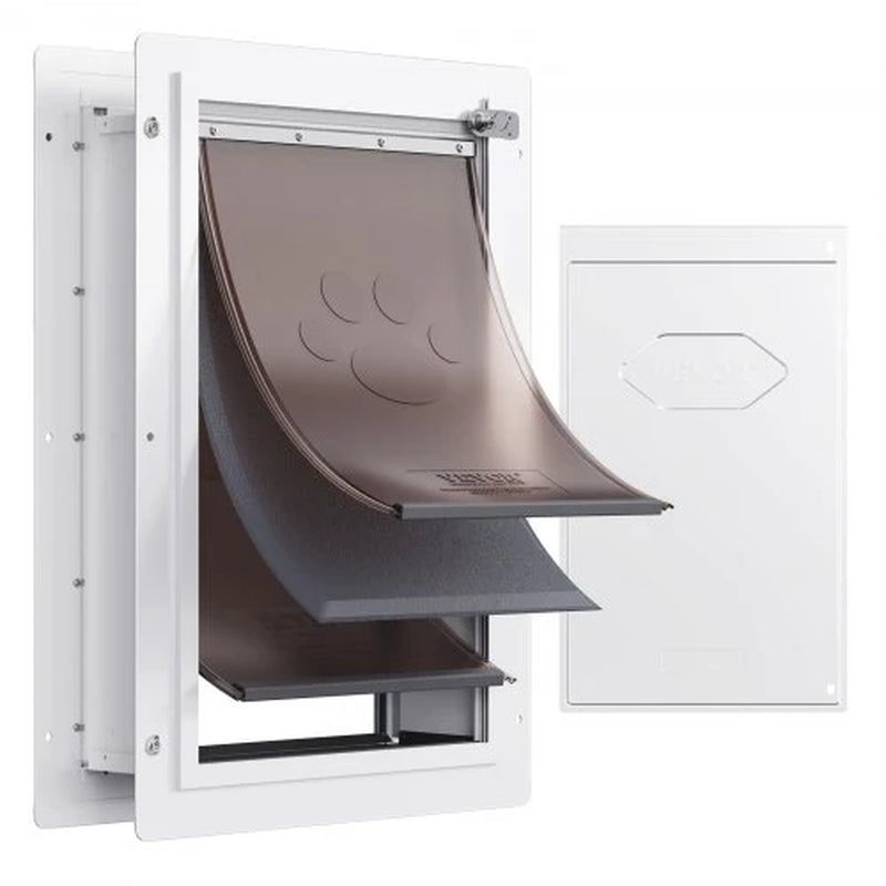 Pet Door, 14.25 X 21.1?Metal?Frame with Lock And?3-Flap System, Weatherproof Doggy Door, Easy to Install in Interior?Or Exterior Walls, Pet Door Suitable for Cat Doggie Kitties (White-Large)