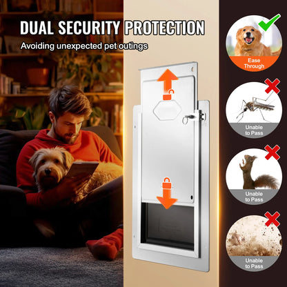 Pet Door, 14.25 X 21.1?Metal?Frame with Lock And?3-Flap System, Weatherproof Doggy Door, Easy to Install in Interior?Or Exterior Walls, Pet Door Suitable for Cat Doggie Kitties (White-Large)