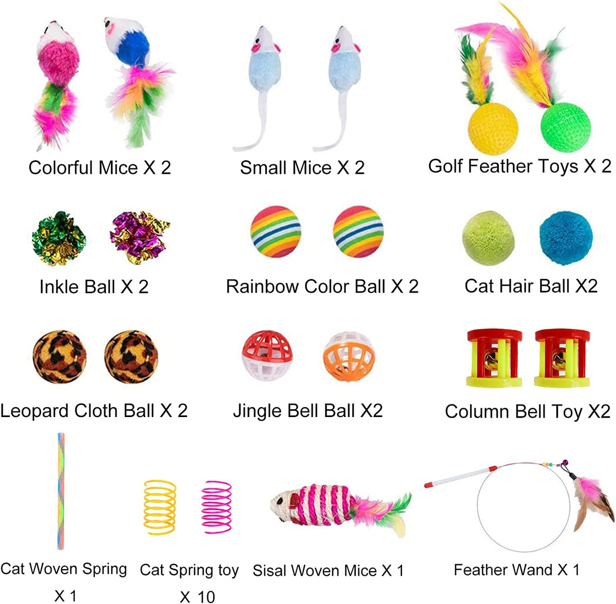 32-Piece Interactive Cat Toy Set with Foldable Rainbow Tunnel, Feather Teaser Wand, Fluffy Mouse, Crinkle Balls, and Bell for Cats and Kittens