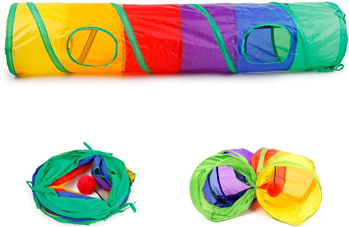 32-Piece Interactive Cat Toy Set with Foldable Rainbow Tunnel, Feather Teaser Wand, Fluffy Mouse, Crinkle Balls, and Bell for Cats and Kittens