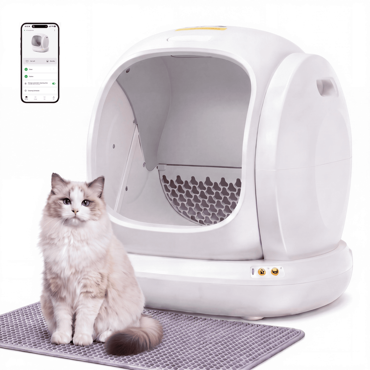 75L Smart Automatic Self-Cleaning Cat Litter Box, APP Control/Integrated Safety Protection,White