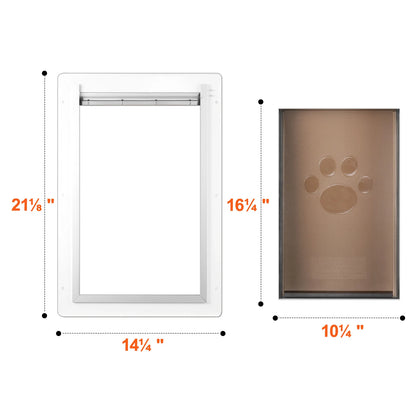 Pet Door, 14.25 X 21.1?Metal?Frame with Lock And?3-Flap System, Weatherproof Doggy Door, Easy to Install in Interior?Or Exterior Walls, Pet Door Suitable for Cat Doggie Kitties (White-Large)