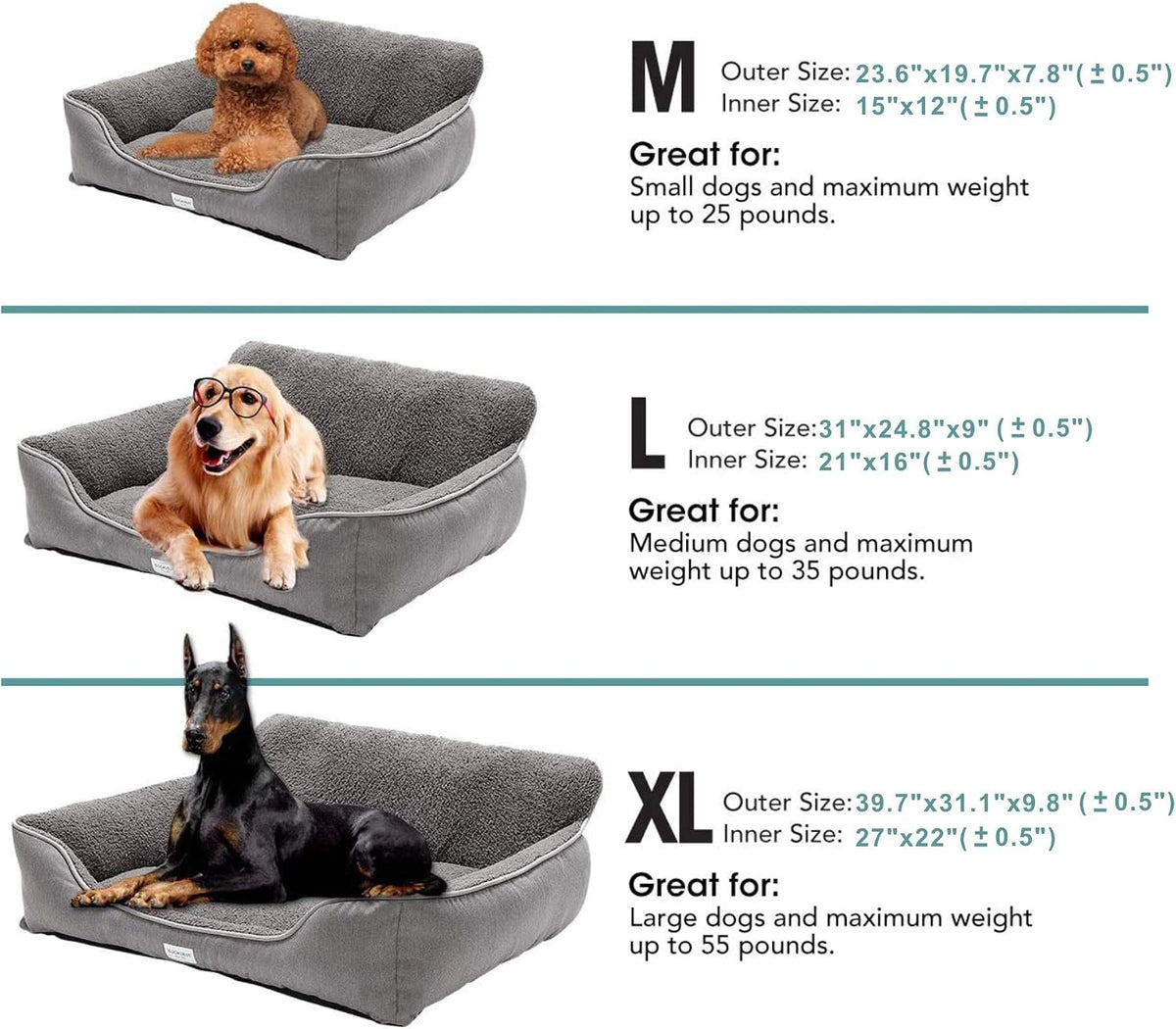Rectangle Dog Bed - Washable, Warm, and Anti-Slip Design for Small to Large Dogs (Medium, Grey)