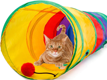 32-Piece Interactive Cat Toy Set with Foldable Rainbow Tunnel, Feather Teaser Wand, Fluffy Mouse, Crinkle Balls, and Bell for Cats and Kittens