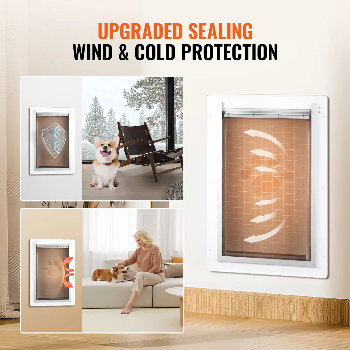 Pet Door, 14.25 X 21.1?Metal?Frame with Lock And?3-Flap System, Weatherproof Doggy Door, Easy to Install in Interior?Or Exterior Walls, Pet Door Suitable for Cat Doggie Kitties (White-Large)